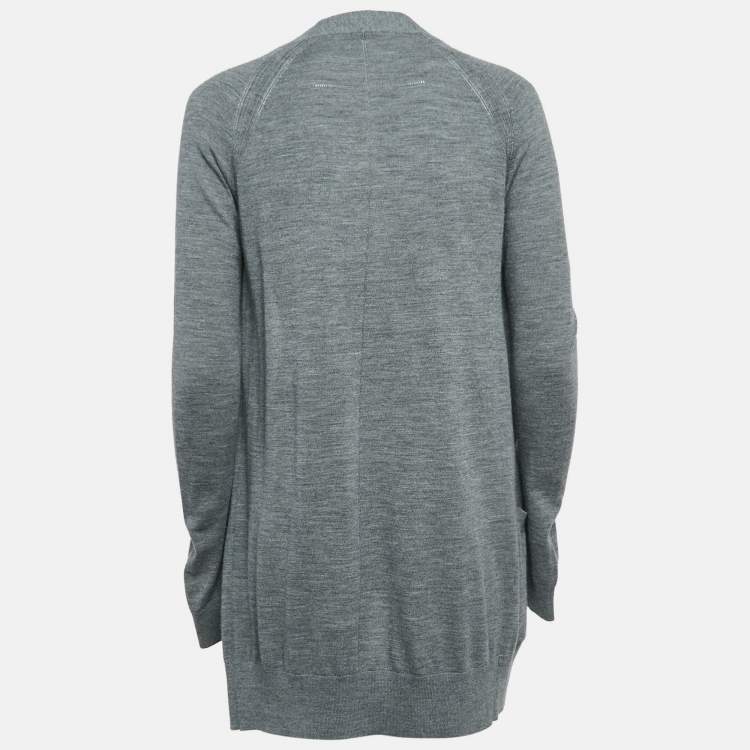 Pre Owned Givenchy Grey Wool Open Front Long Cardigan XS
