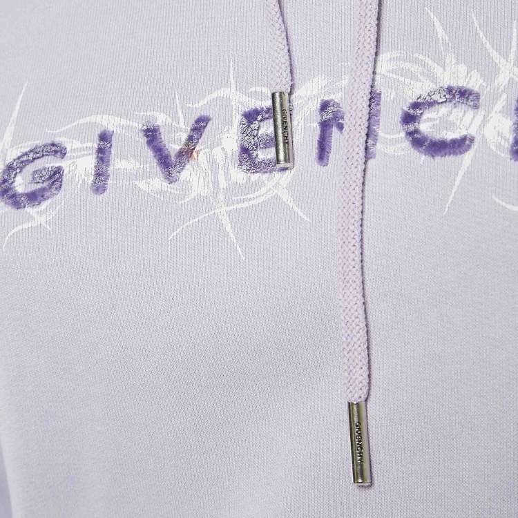 Pre Owned Givenchy Purple Barbed Wire Logo Print Crop Hoodie and Sweatpants Set S