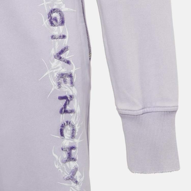 Pre Owned Givenchy Purple Barbed Wire Logo Print Crop Hoodie and Sweatpants Set S