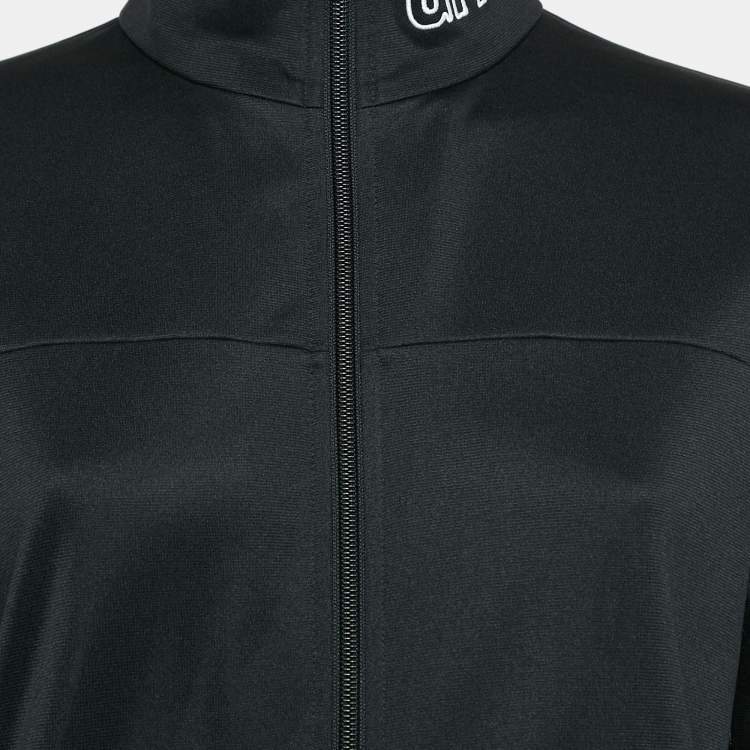 Pre Owned Givenchy Black Synthetic Logo Embroidered Collar Zip Front Jacket M