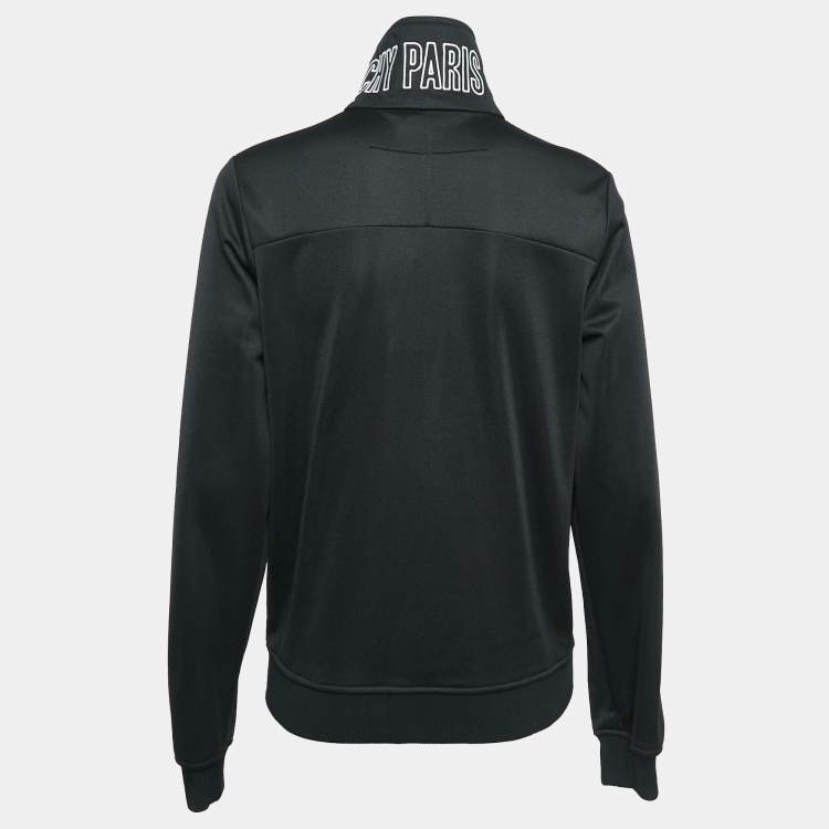 Pre Owned Givenchy Black Synthetic Logo Embroidered Collar Zip Front Jacket M