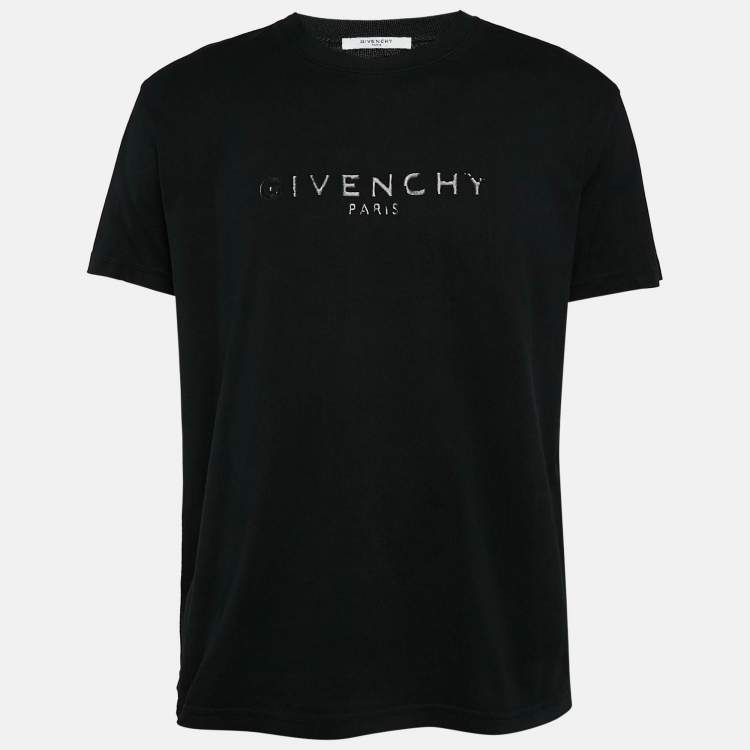 Pre Owned Givenchy Black Logo Print Cotton Crew Neck T-Shirt S