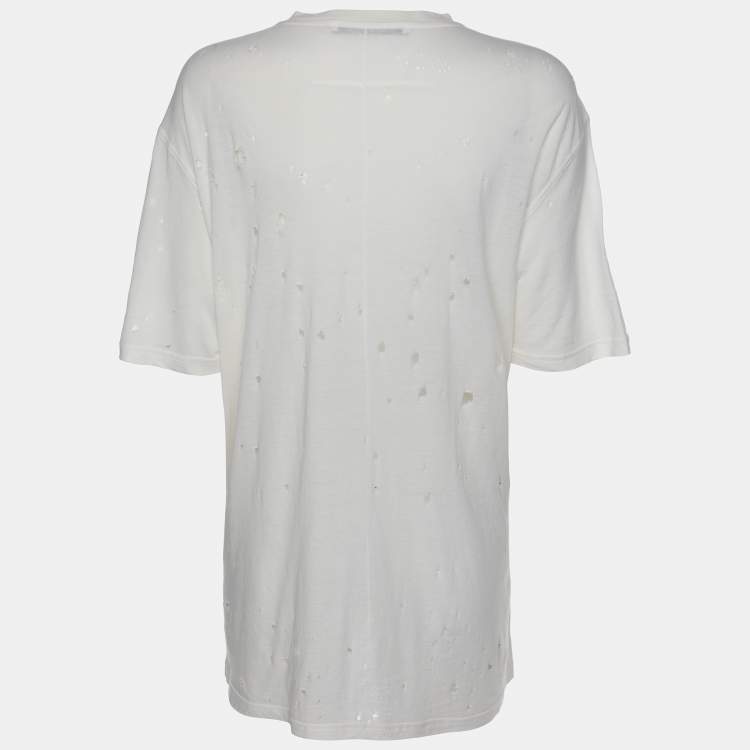 Pre Owned Givenchy Cream Cotton Ripped T-shirt M