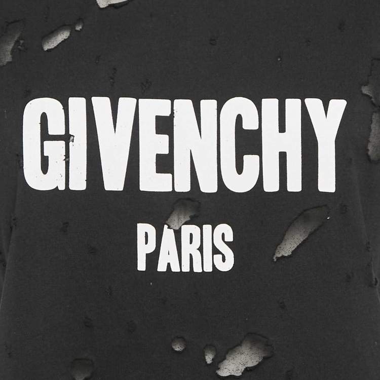 Pre Owned Givenchy Black Logo Print Distressed Cotton Crew Neck T-Shirt XXS