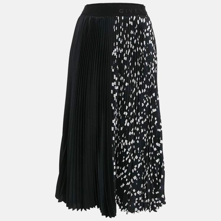 Pre Owned Givenchy Black Geometric Print Sateen Pleated Midi Skirt S