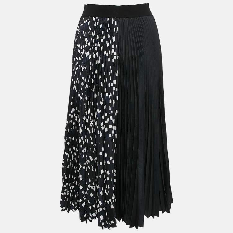 Pre Owned Givenchy Black Geometric Print Sateen Pleated Midi Skirt S