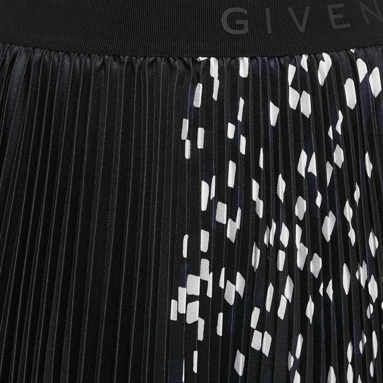Pre Owned Givenchy Black Geometric Print Sateen Pleated Midi Skirt S