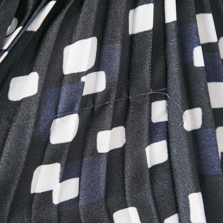 Pre Owned Givenchy Black Geometric Print Sateen Pleated Midi Skirt S