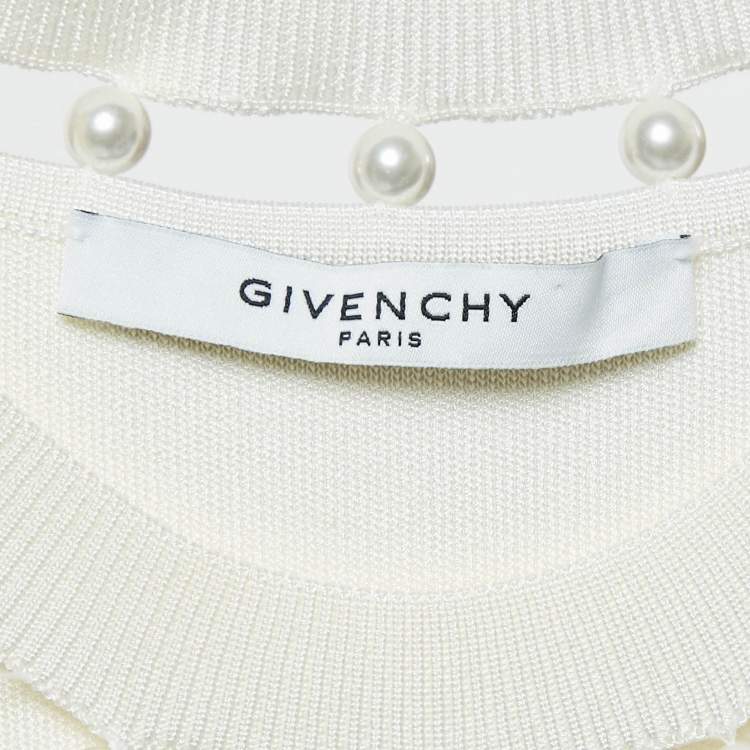 Pre Owned Givenchy Ivory Stretch Knit Pleated Midi Dress XS