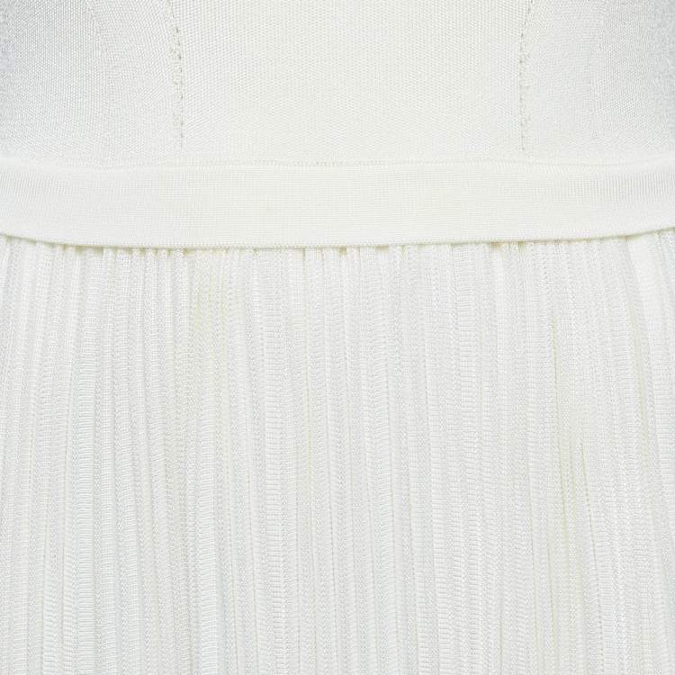 Pre Owned Givenchy Ivory Stretch Knit Pleated Midi Dress XS