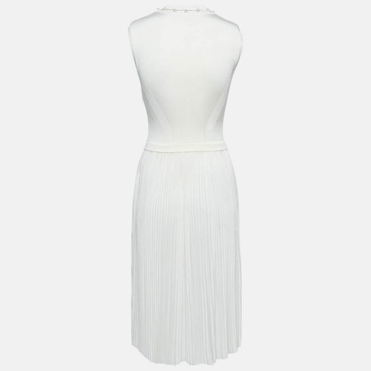 Pre Owned Givenchy Ivory Stretch Knit Pleated Midi Dress XS