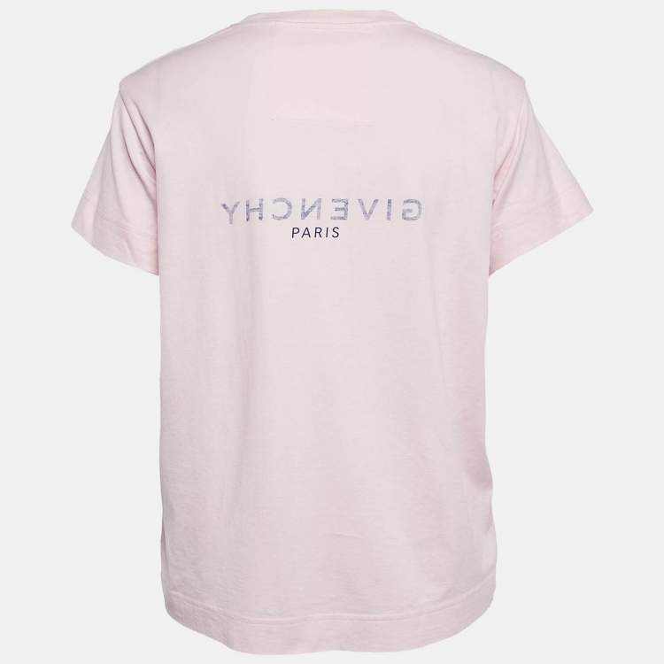 Pre Owned Givenchy Light Pink Logo Print Jersey Crew Neck T-Shirt L