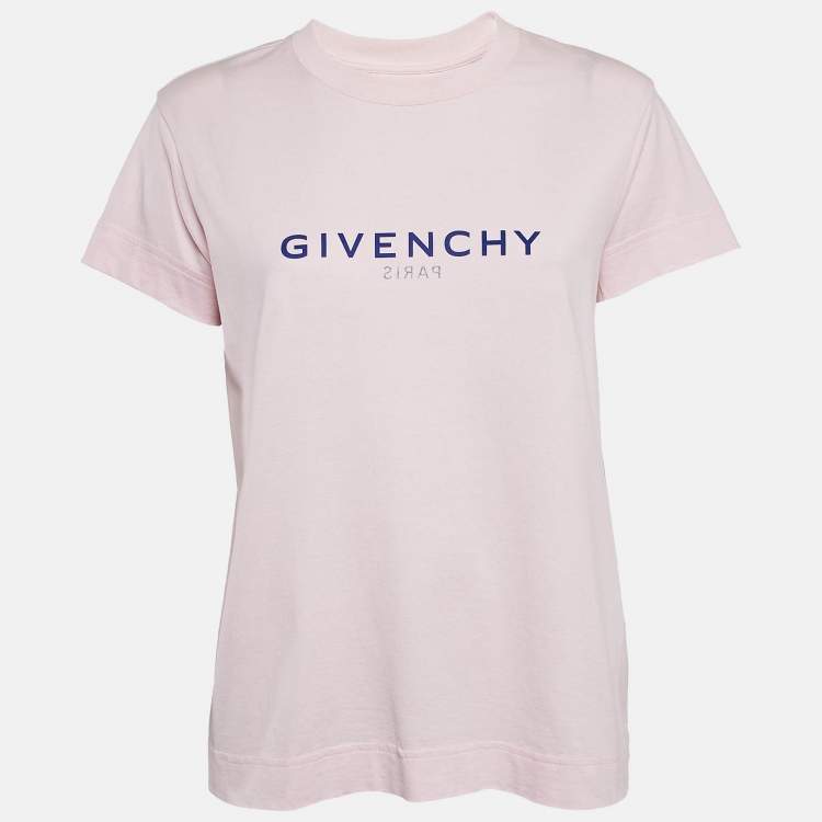 Pre Owned Givenchy Light Pink Logo Print Jersey Crew Neck T-Shirt L