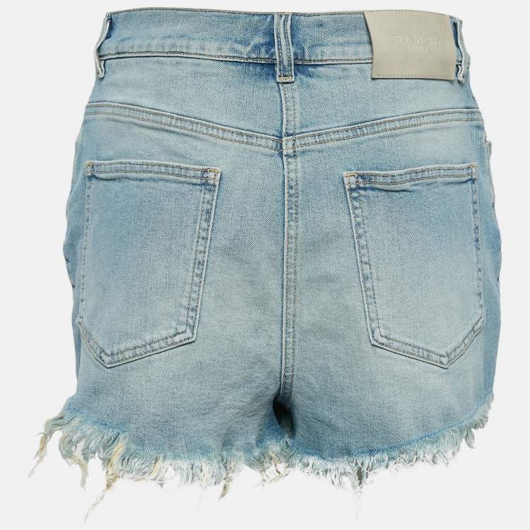 Pre Owned Givenchy Blue Washed Denim Raw Edge Detail Shorts L