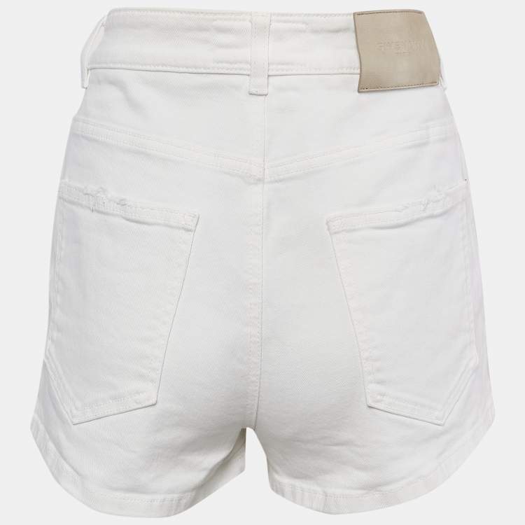 Pre Owned Givenchy White Denim Distress Pocket Detail Shorts L
