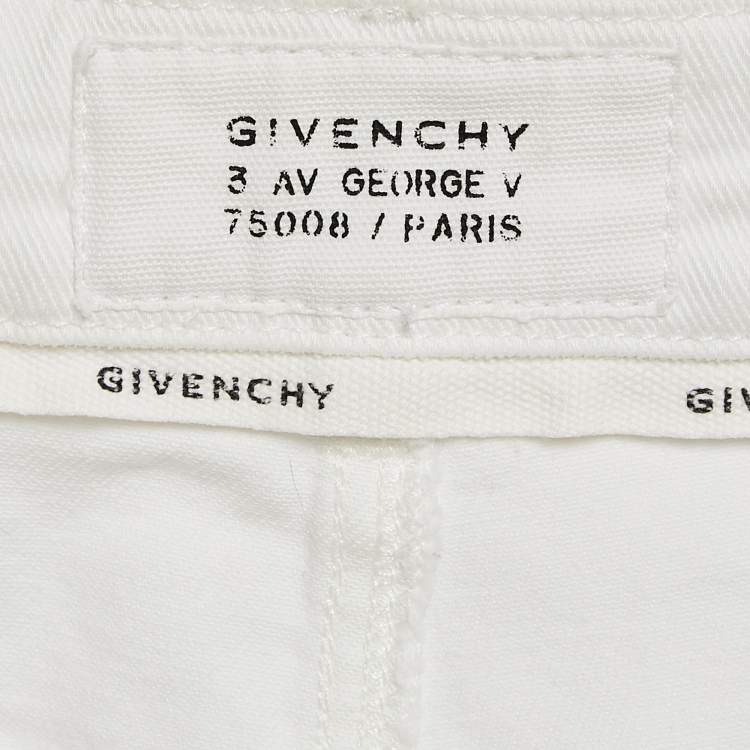 Pre Owned Givenchy White Denim Distress Pocket Detail Shorts L