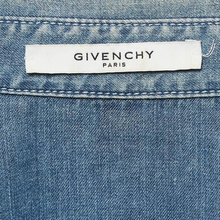 Pre Owned Givenchy Blue Washed Star Print Denim Button Down Shirt S