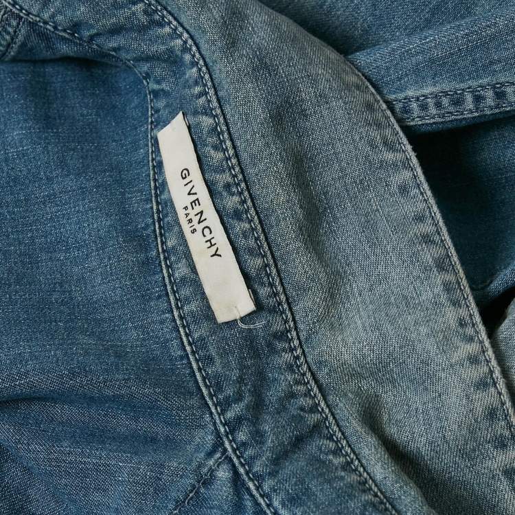 Pre Owned Givenchy Blue Washed Star Print Denim Button Down Shirt S