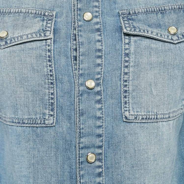Pre Owned Givenchy Blue Washed Star Print Denim Button Down Shirt S