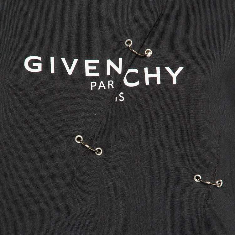 Pre Owned Givenchy Black Cotton Logo Print Ring Embellished Sweatshirt S