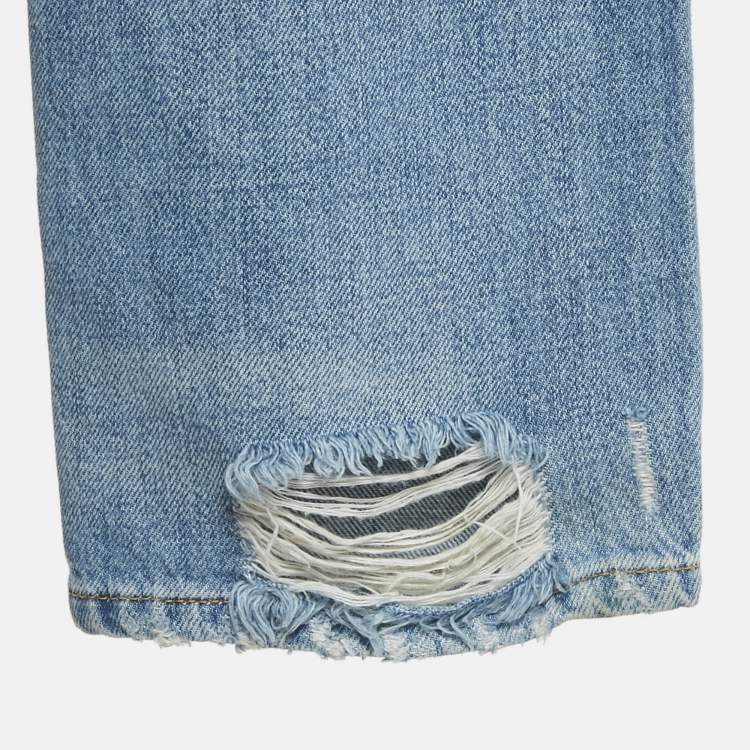 Pre Owned Givenchy Navy Blue Distressed Denim Straight Leg Jeans M Waist 28"