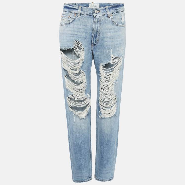 Pre Owned Givenchy Navy Blue Distressed Denim Straight Leg Jeans M Waist 28"