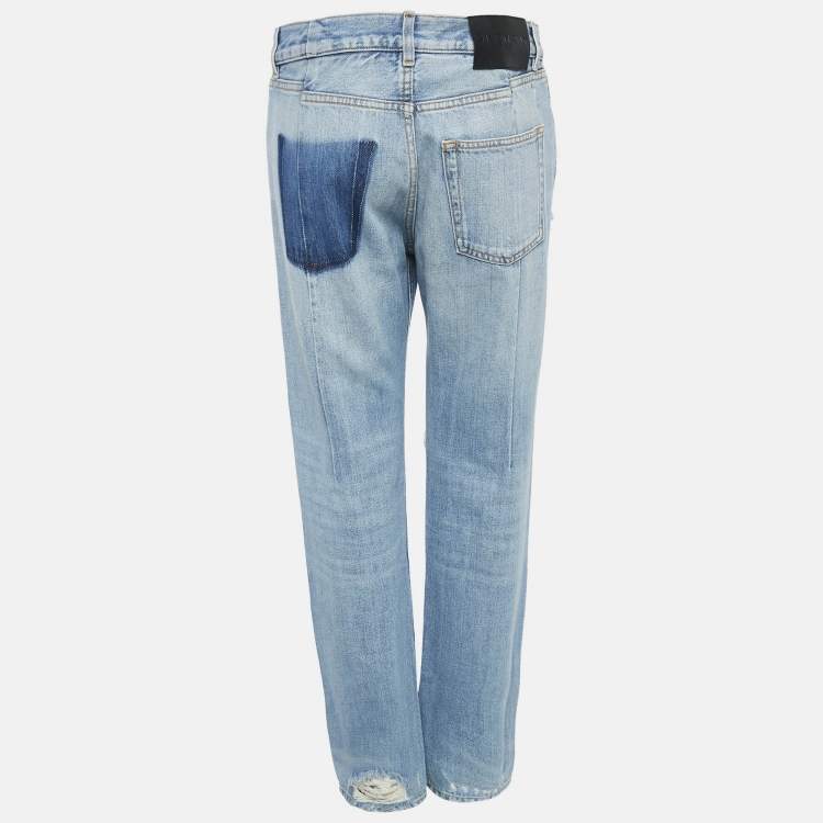 Pre Owned Givenchy Navy Blue Distressed Denim Straight Leg Jeans M Waist 28"