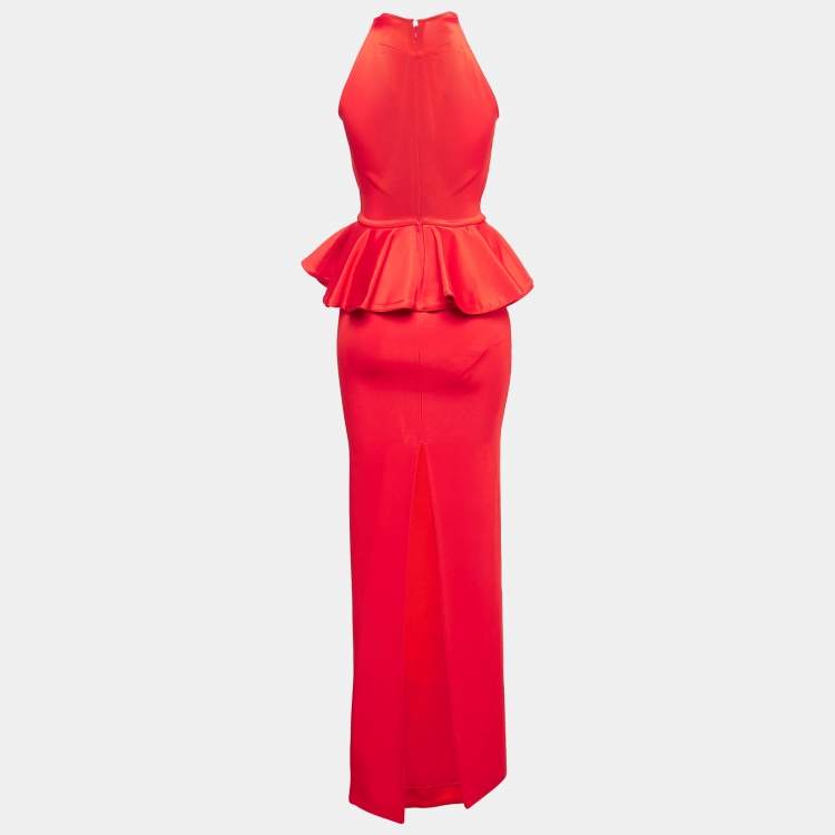 Pre Owned Givenchy Red Stretch Knit Peplum Style Gown S