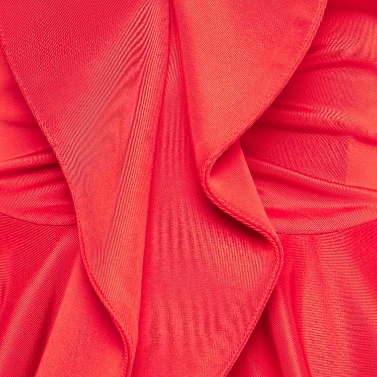 Pre Owned Givenchy Red Stretch Knit Peplum Style Gown S