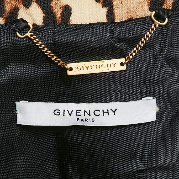 Pre Owned Givenchy Paris Brown Leopard Print Wool and Leather Grain de Poudre Jacket S