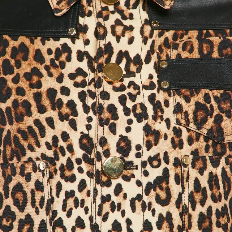Pre Owned Givenchy Paris Brown Leopard Print Wool and Leather Grain de Poudre Jacket S