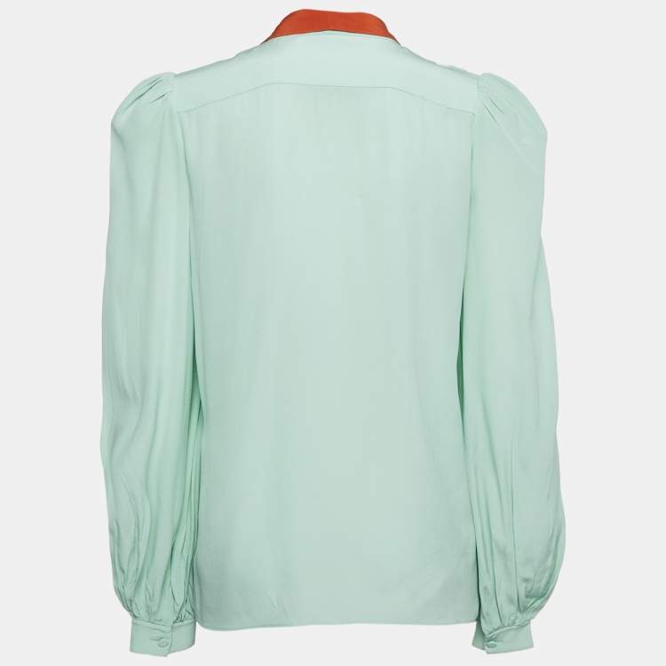 Pre Owned Givenchy Blue Silk Tie-Up Neck Shirt M