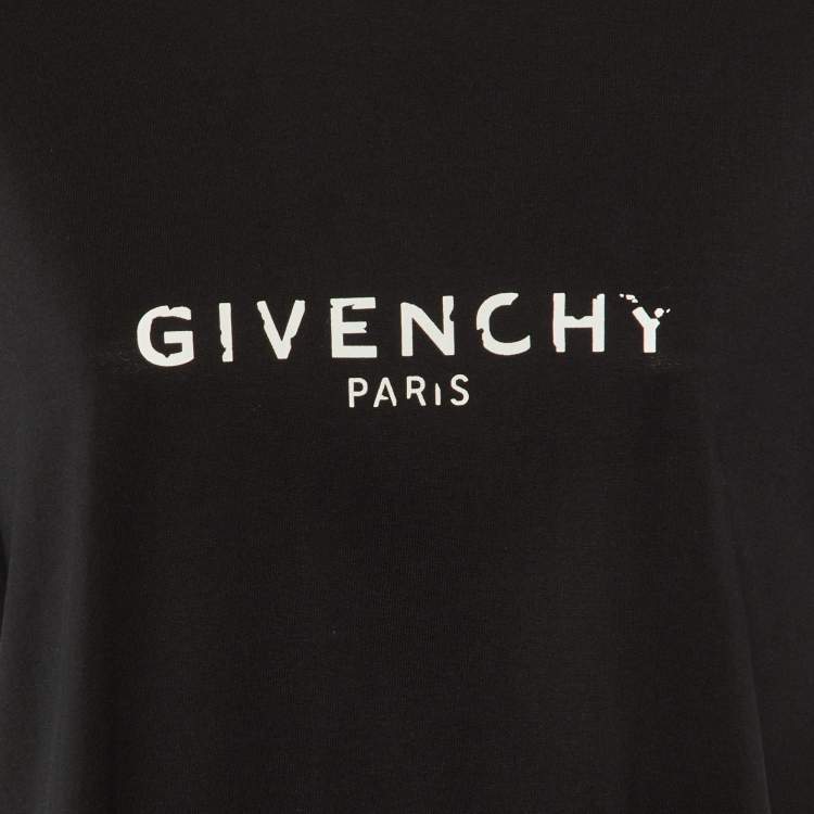 Pre Owned Givenchy Black Logo Print Cotton Crew Neck T-Shirt L