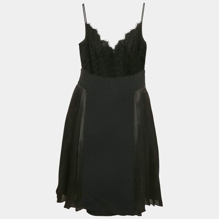 Pre Owned Givenchy Black Lace and Satin Pleated Dress and Sequined Knit Skirt Set S/M