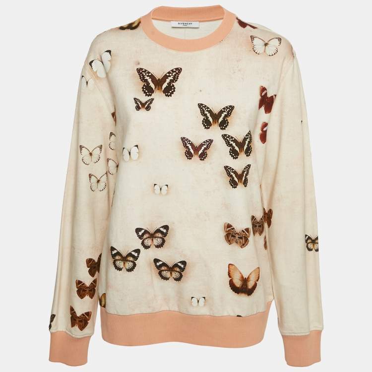 Pre Owned Givenchy Beige Butterfly Print Cotton Sweatshirt M