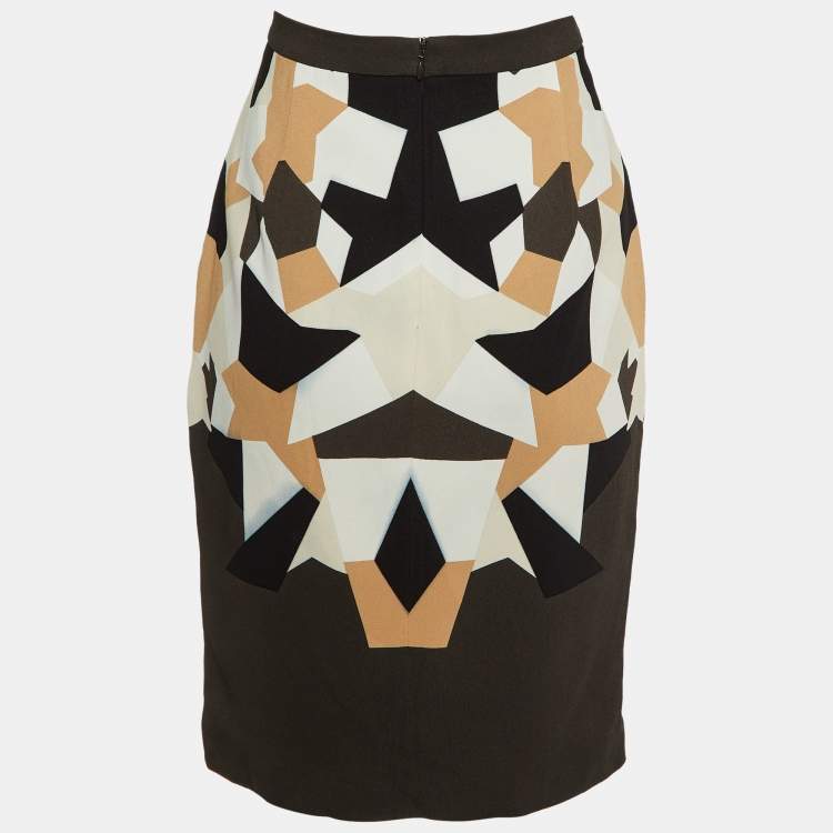 Pre Owned Givenchy Grey Geometric Print Crepe Pencil Skirt L