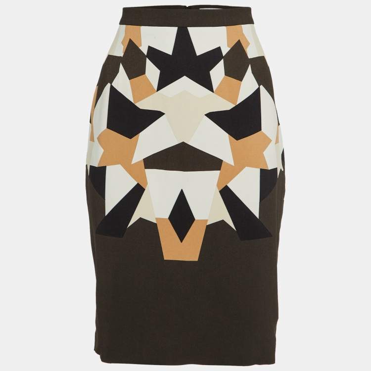 Pre Owned Givenchy Grey Geometric Print Crepe Pencil Skirt L
