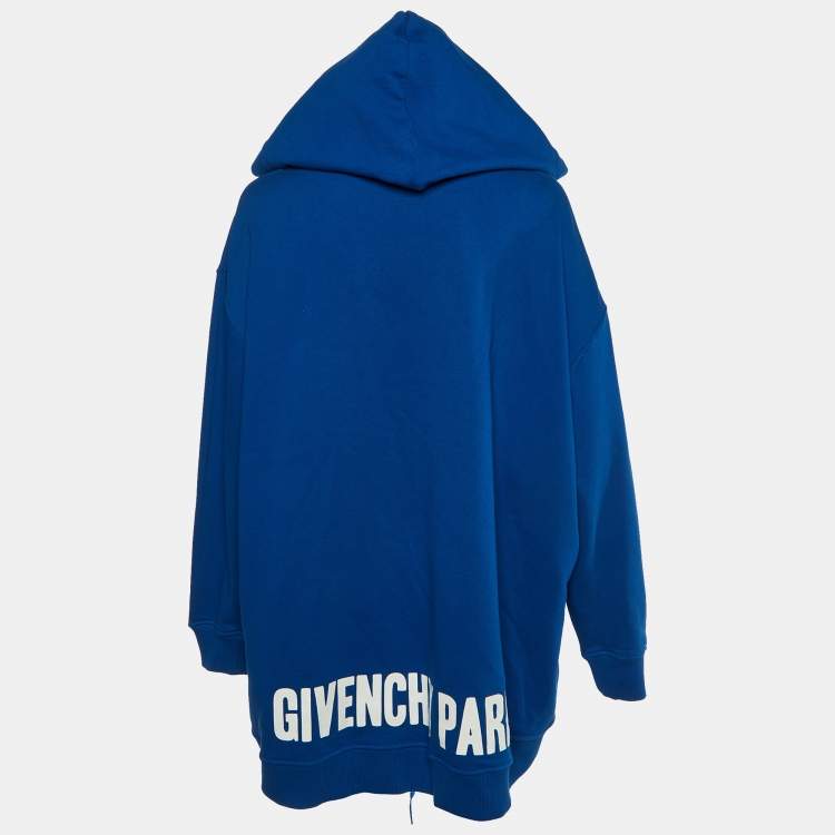 Pre Owned Givenchy Blue Ribbon Cotton Oversized Hoodie XS
