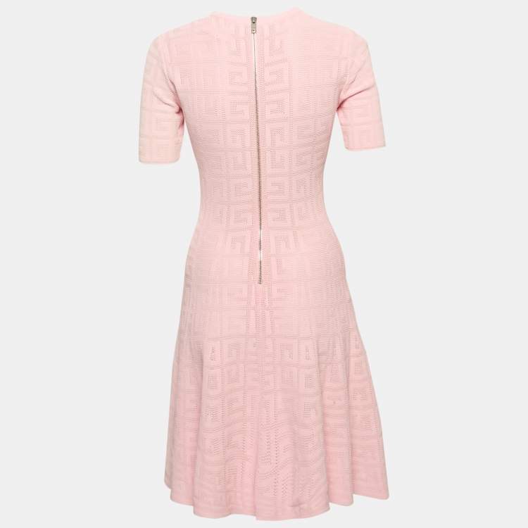 Pre Owned Givenchy Pink Monogram Knit Short Flared Dress XS