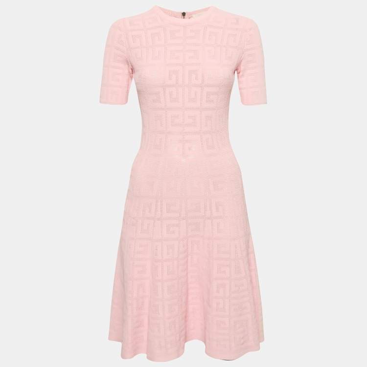 Pre Owned Givenchy Pink Monogram Knit Short Flared Dress XS