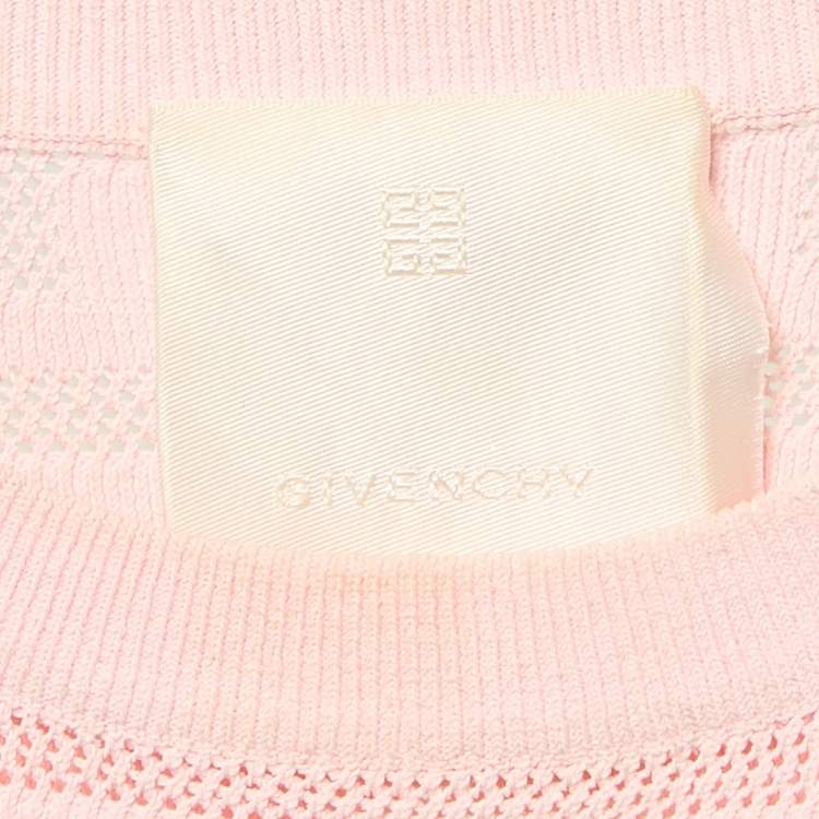 Pre Owned Givenchy Pink Logo Monogram Stretch Knit Crew Neck Top XS