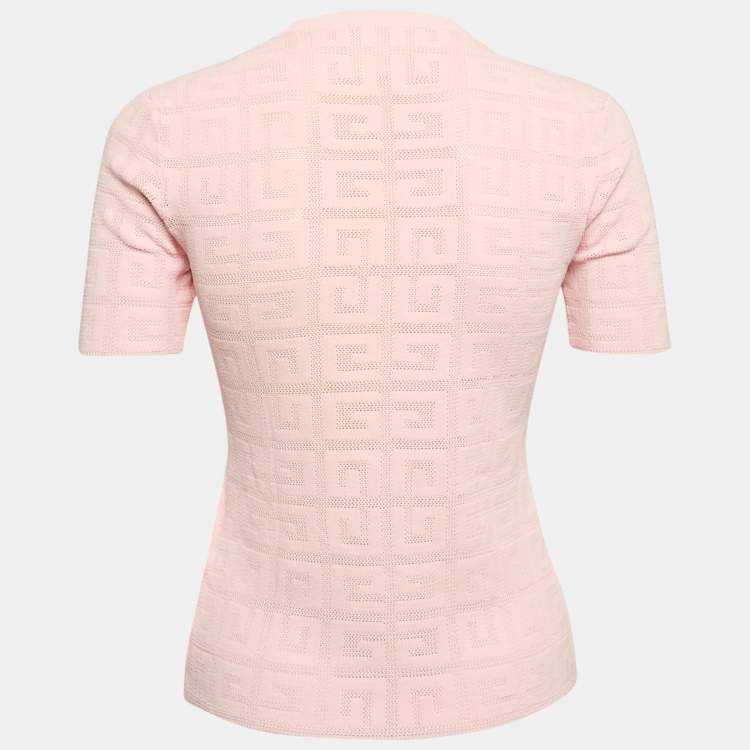 Pre Owned Givenchy Pink Logo Monogram Stretch Knit Crew Neck Top XS