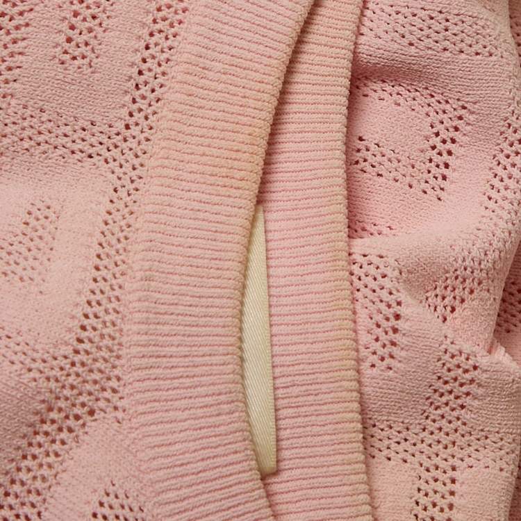 Pre Owned Givenchy Pink Logo Monogram Stretch Knit Crew Neck Top XS