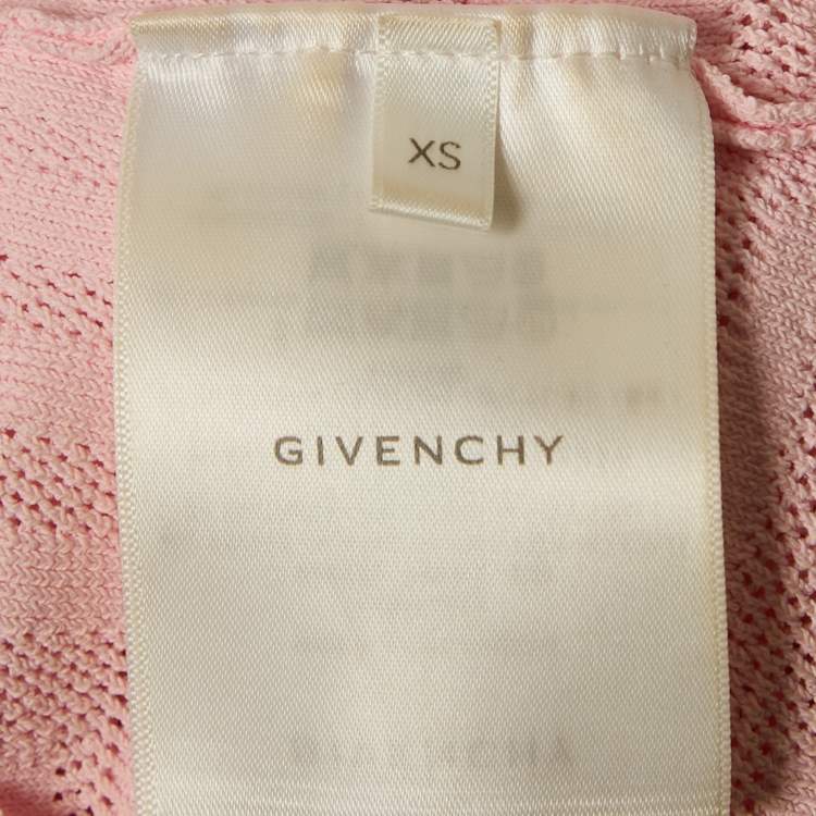 Pre Owned Givenchy Pink Logo Monogram Stretch Knit Crew Neck Top XS