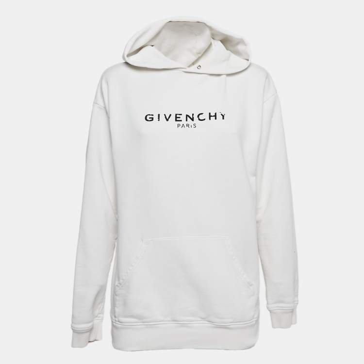 Pre Owned Givenchy White Logo Print Cotton Knit Hoodie XS