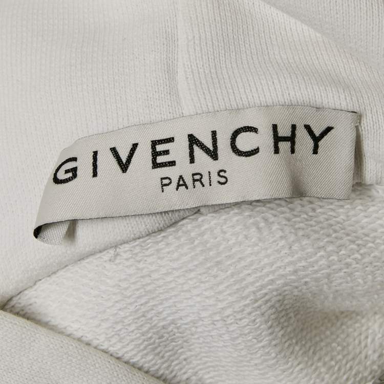 Pre Owned Givenchy White Logo Print Cotton Knit Hoodie XS