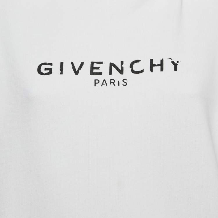Pre Owned Givenchy White Logo Print Cotton Knit Hoodie XS