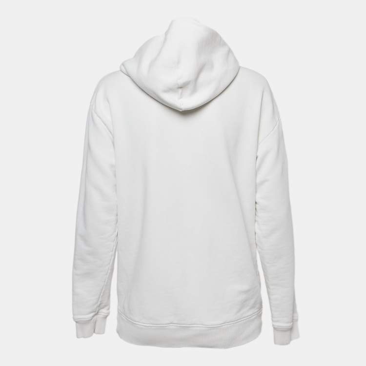 Pre Owned Givenchy White Logo Print Cotton Knit Hoodie XS