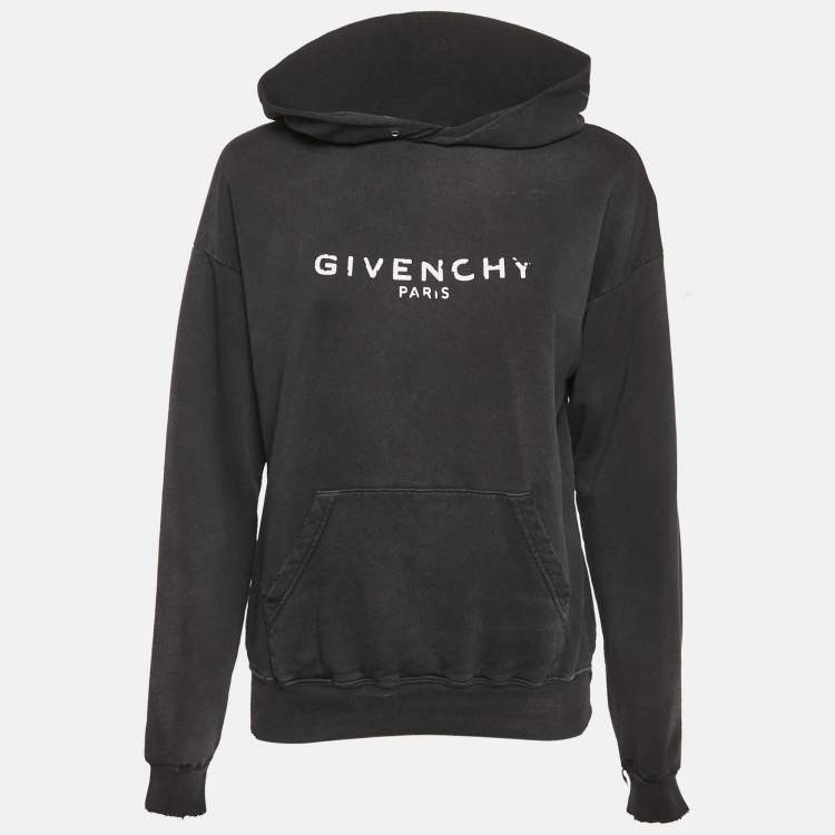 Pre Owned Givenchy Faded Grey Cotton Distressed Hoodie  M