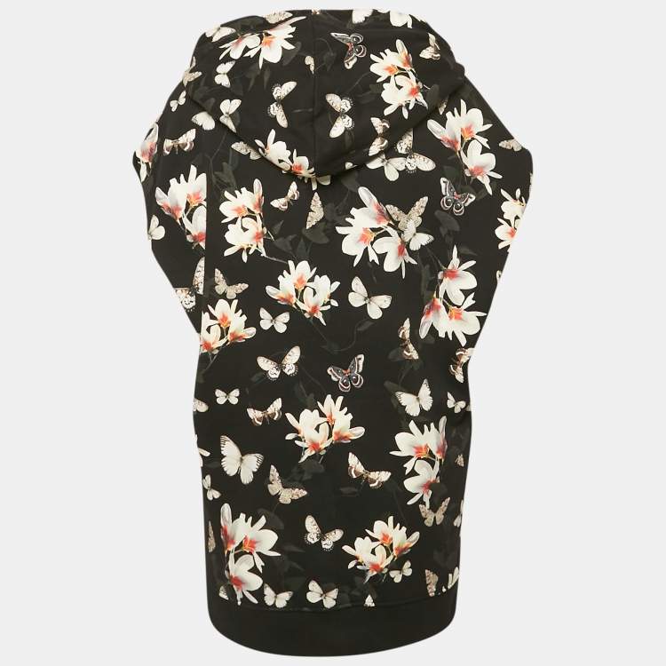Pre Owned Givenchy Black Floral Print Cotton Sleeveless Hoodie M